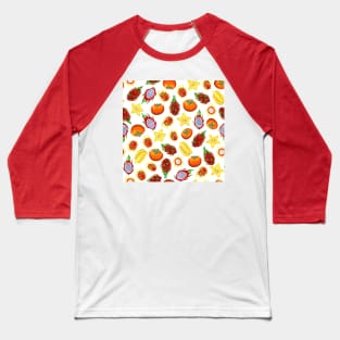 Exotic Fruit Pattern in Gouache Baseball T-Shirt